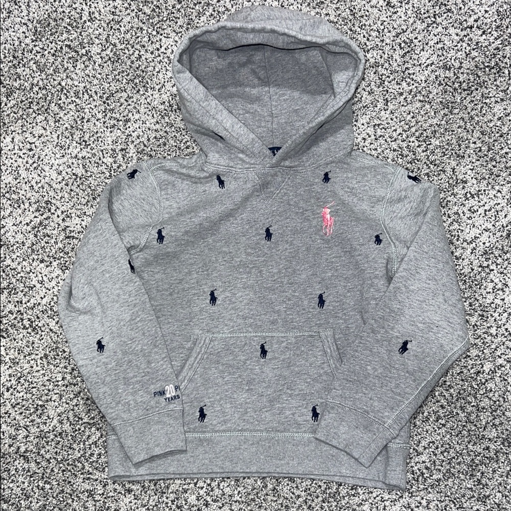 Polo by Ralph Lauren Gray Hoodie Pink Pony Club 10-12 Medium Girls